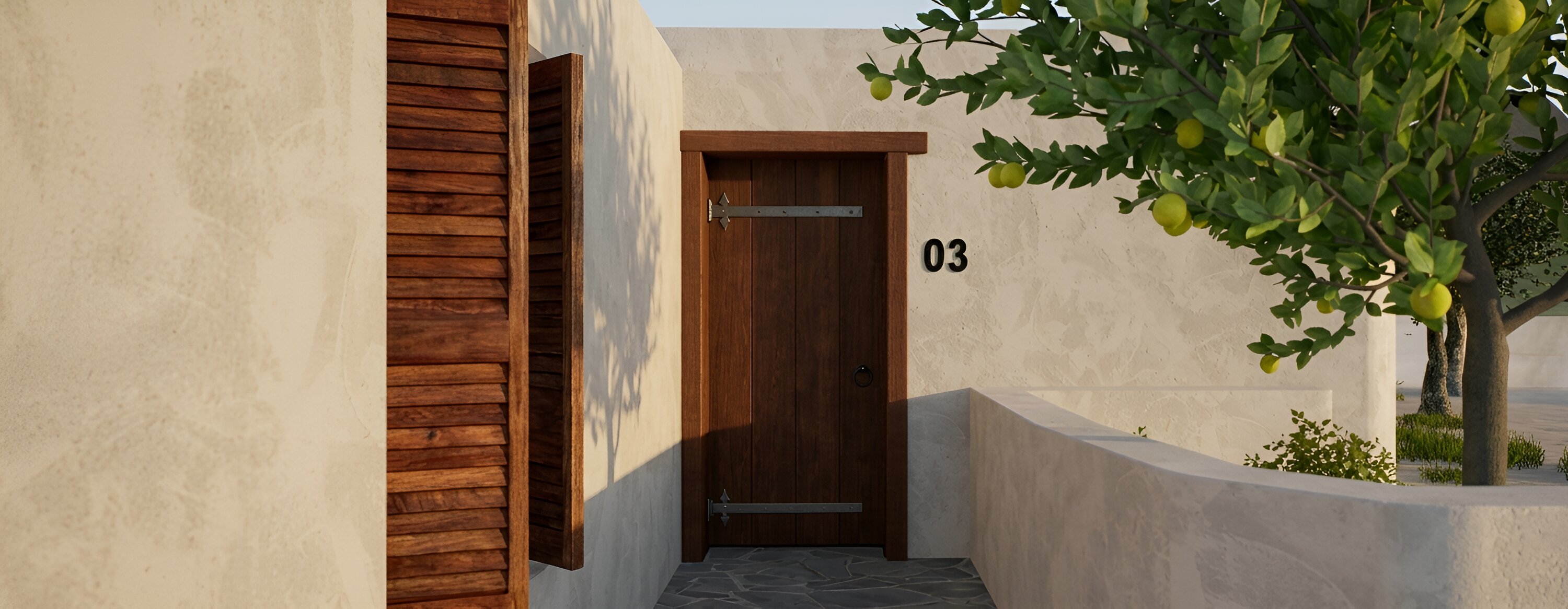 Lemon Tree Project — suite entrance framed by a lemon tree