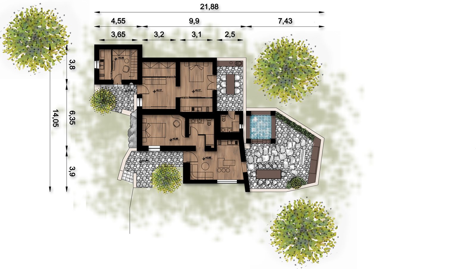 Lemon Tree — floor plan with courtyard and landscaping