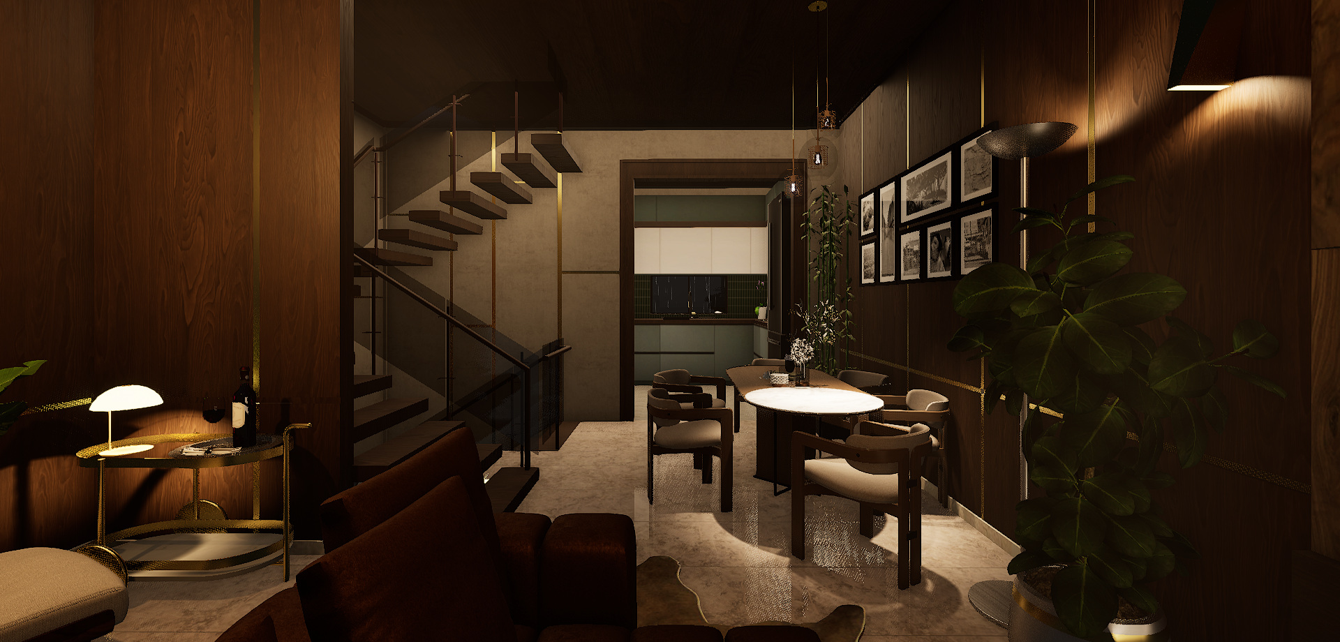Maison Lumière — living room with kitchen