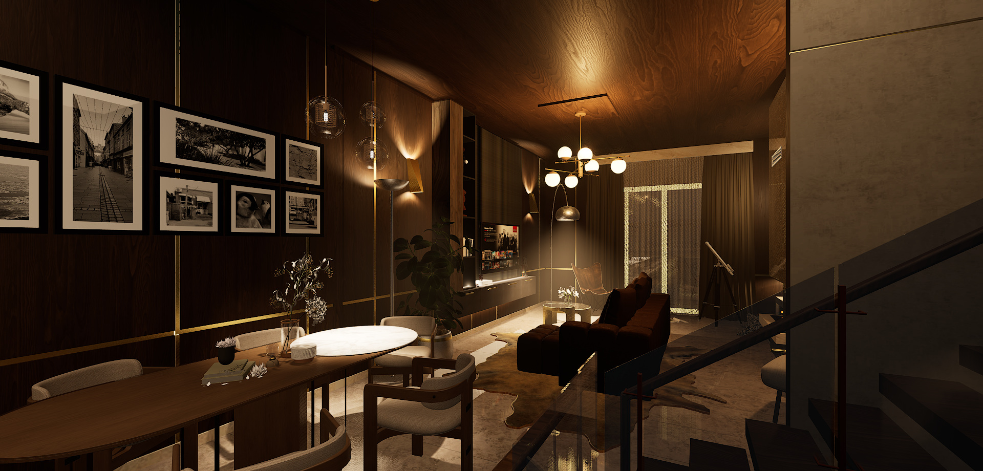 Maison Lumière — living room with dining area